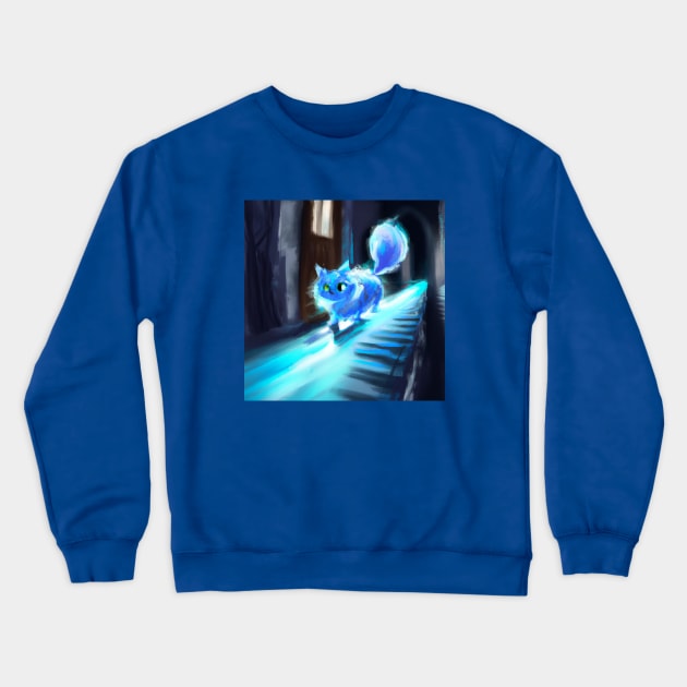 Fluffy Blue Cat Imagines this Long Hallway is a Piano Crewneck Sweatshirt by Star Scrunch